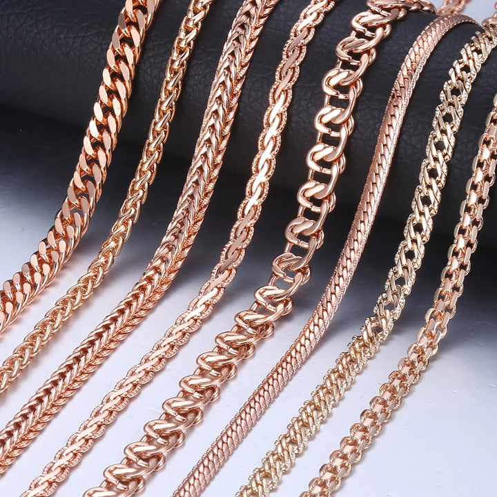 Necklace for Women 585 Rose Gold color Curb Snail Link Chain Gold Color Necklace Men's Woman Jewelry Gifts 45cm 50cm 60cm GNN1