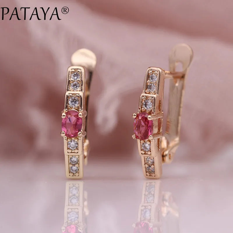 PATAYA New Oval Green Earrings Women Fashion Wedding Cute Fine Jewelry 585 Rose Gold Color Natural Zircon Dangle Earrings