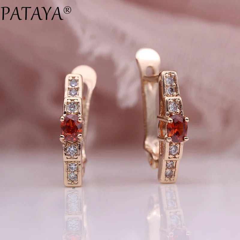 PATAYA New Oval Green Earrings Women Fashion Wedding Cute Fine Jewelry 585 Rose Gold Color Natural Zircon Dangle Earrings