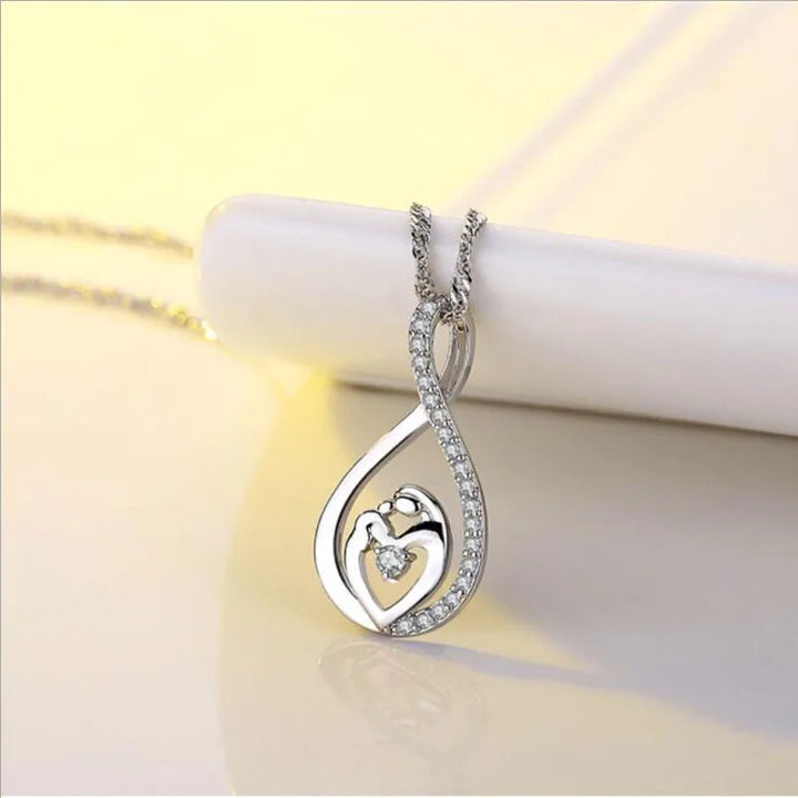 KOFSAC New 925 Silver Necklace Micro-Inlay CZ Water Drop Mother Child Pendant Necklaces for Women Mother's Day Jewelry Gifts Hot