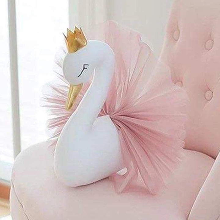 Baby Room Decor Golden Crown Swan Wall Decoration Nursery Swan Stuffed Toys Doll for Girls Kids Room 3D Animal Head Wall Hanging