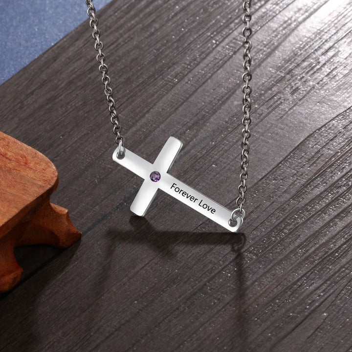 Personalized Gift Cross Necklaces & Pendants Custom Name Necklace with Birthstone Religious Jewelry for Women(JewelOra NE103202)