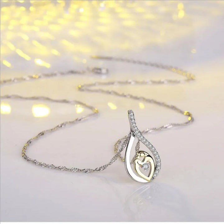 KOFSAC New 925 Silver Necklace Micro-Inlay CZ Water Drop Mother Child Pendant Necklaces for Women Mother's Day Jewelry Gifts Hot
