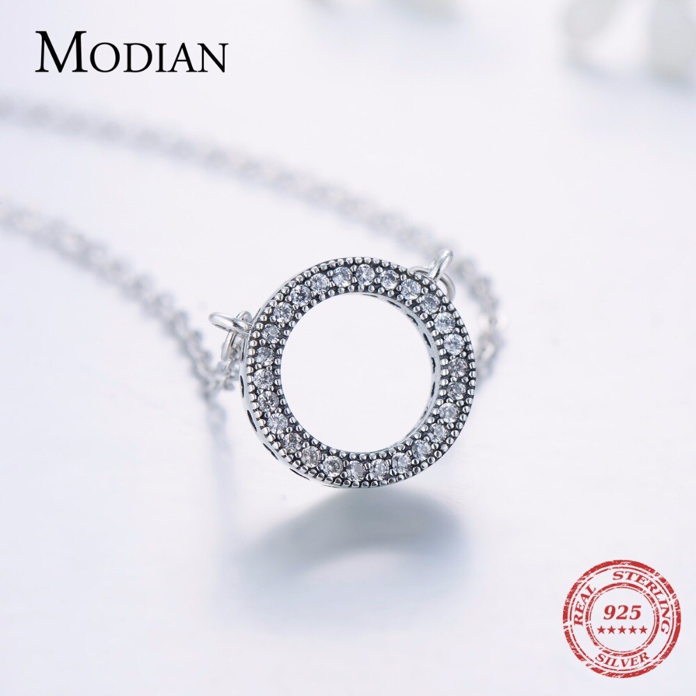 Modian 925 Sterling silver Hearts pendant Fashion Classic Brand Clear Cubic Zirconia Circle Necklace For Women Luxury Jewelry