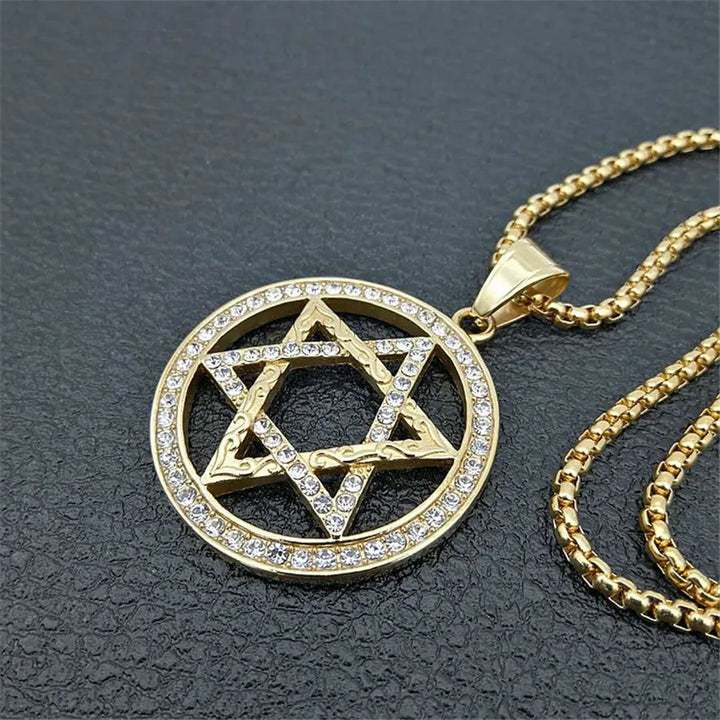 Religious Magen Star of David Pendants Necklace Gold Color Stainless Steel Hexagram Necklace Women/Men Iced Out Jewish Jewelry