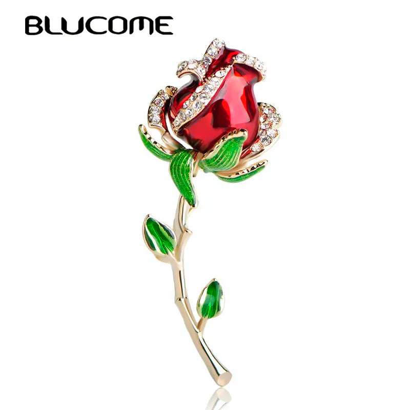 Blucome Beautiful Red Rose Flower Brooch Enamel Zinc Alloy Corsage Pin Jewelry Accessories Valentine's Day Gifts For Women Girls