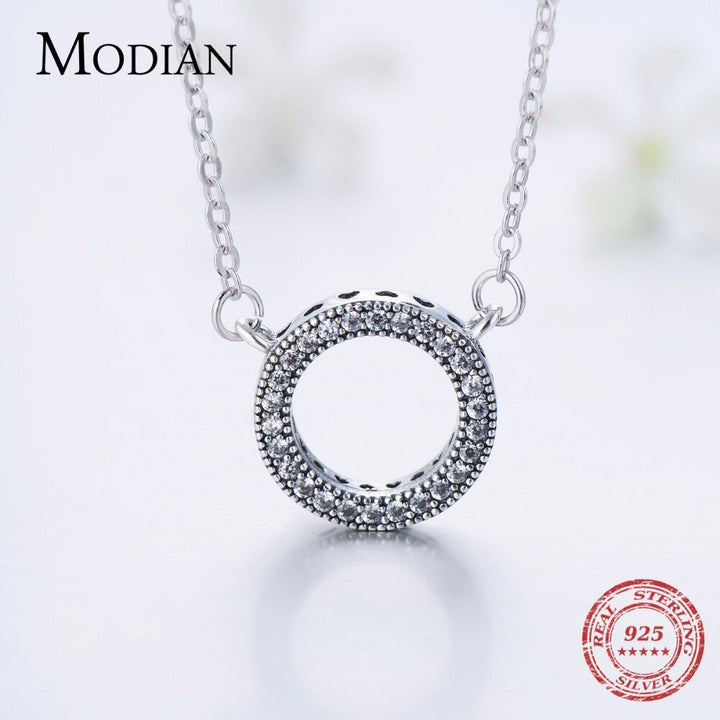 Modian 925 Sterling silver Hearts pendant Fashion Classic Brand Clear Cubic Zirconia Circle Necklace For Women Luxury Jewelry
