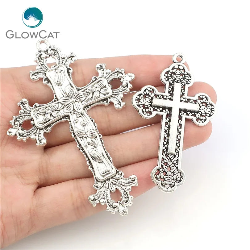 MIX 5pcs/lot Vintage Silver Color Zinc Alloy Big Jesus Cross Pendant Religious Faith Charm Frame Jewelry Finding Making 22398