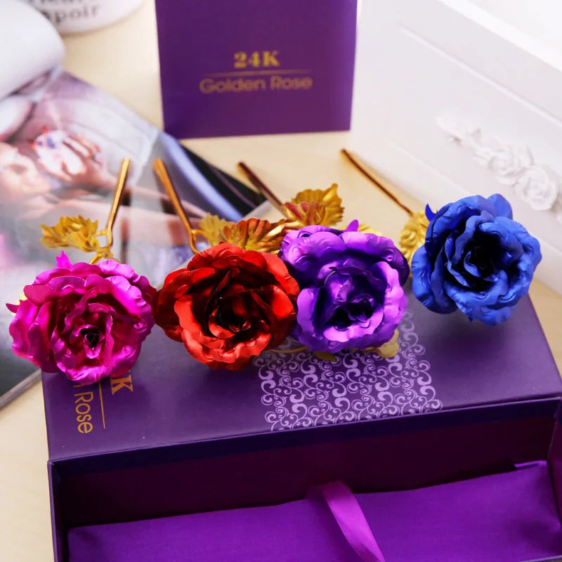 Best Gift For Girlfriend Golden Rose Wedding Decoration Golden Flower Valentine's Day Gift Gold Rose Gold Flower with Box  -15