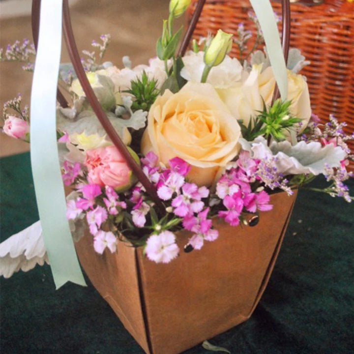 Kraft Paper Bags Flower Box with Handle Waterproof Bouquet Florist Gift Packing Box Valentine's Day Rose Boxes Party Decoration