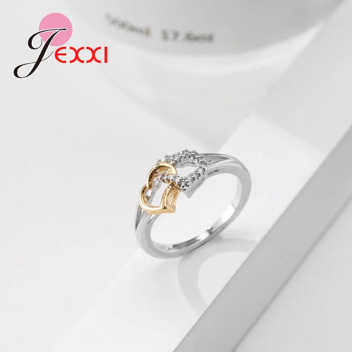 Sweet Love Symbol 2 Heart Shape Rings Fashion Atmosphere 925 Sterling Silver Women Valentine's Day Gift Trendy Jewelry