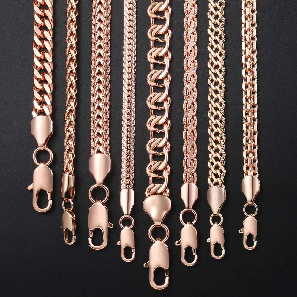 Necklace for Women 585 Rose Gold color Curb Snail Link Chain Gold Color Necklace Men's Woman Jewelry Gifts 45cm 50cm 60cm GNN1