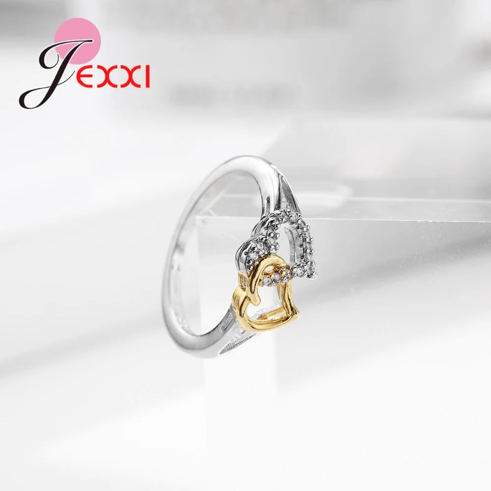 Sweet Love Symbol 2 Heart Shape Rings Fashion Atmosphere 925 Sterling Silver Women Valentine's Day Gift Trendy Jewelry