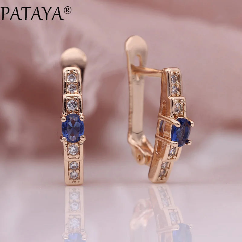 PATAYA New Oval Green Earrings Women Fashion Wedding Cute Fine Jewelry 585 Rose Gold Color Natural Zircon Dangle Earrings