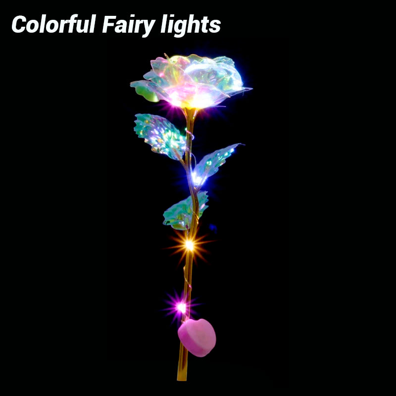 Romantic Colorful LED Fairy Rose Artificial Galaxy Rose Flowers for Girl Friend Valentine's Day Gift Wedding Party Home Decor