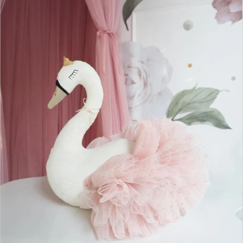 Baby Girl Room Decor Plush Animal Head Plush Swan Toys Children Stuffed Toys Kids Bedroom Accessories Wall Decoration