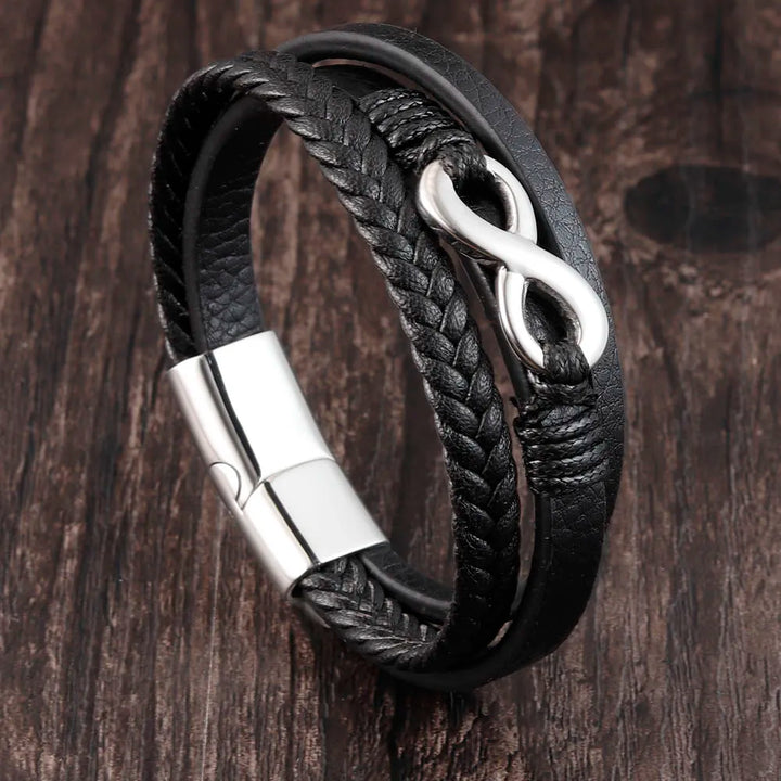 Men's Stainless Steel Infinity Braided Leather Bracelets