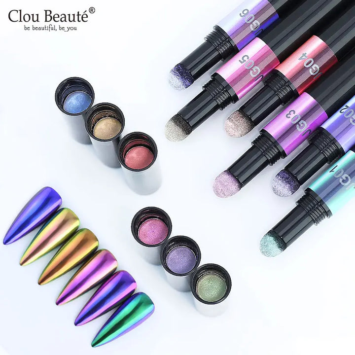 Nail Glitter Mirror Powder Air Cushion Pen Holographic Laser Solid Chrome Pigments UV Gel Manicure Tool Nail Art Accessories