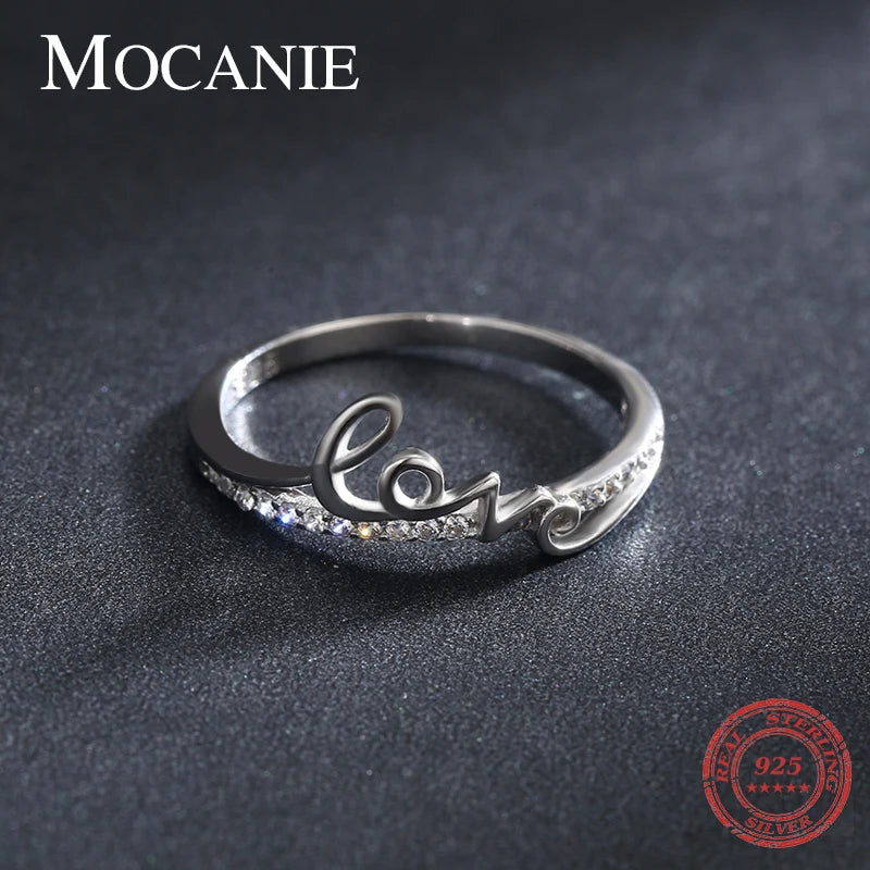 Modian Romantic Letter LOVE Simple Ring Fashion Real 925 Sterling Silver Clear CZ Finger Rings For Women Fine Jewelry Bijoux