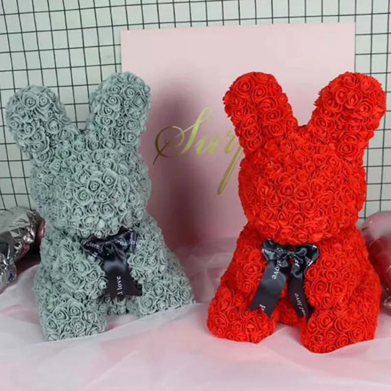 DIY Simulated Rose Gift Rabbit & Gift Box w/Ribbon