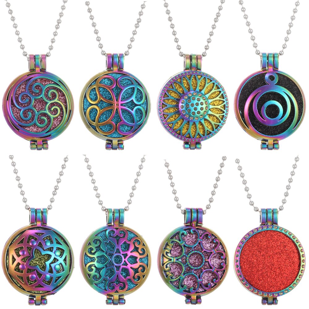 New Colorful Aromatherapy Necklace Vintage Flower Butterfly Tree Essential Oil Diffuser Necklace Perfume Lockets Pendants