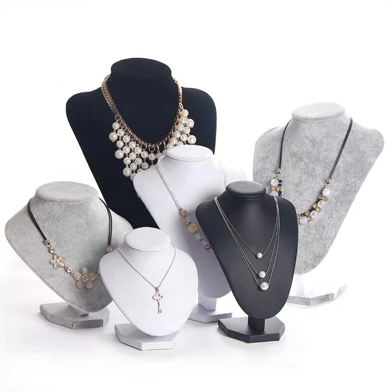 Model Bust Show Exhibitor 6 Options PU White Leather  Jewelry Display Woman Necklaces Pendants Mannequin Jewelry Stand Organizer