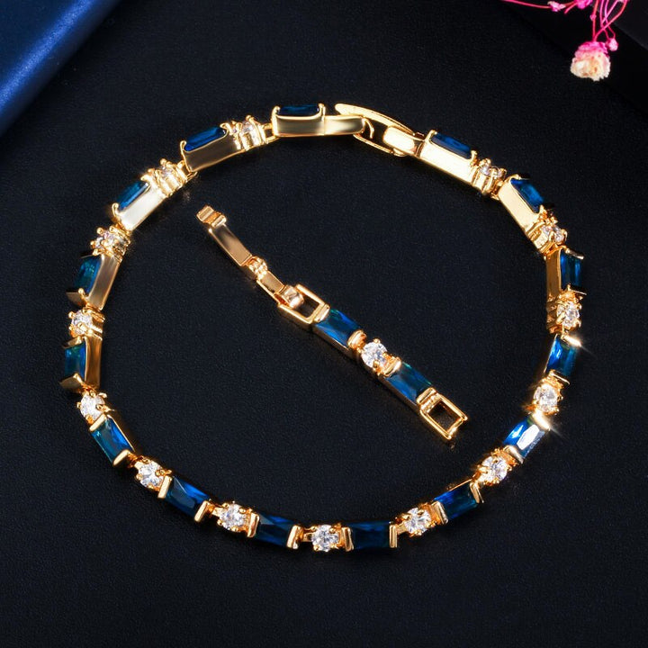 CWWZircons 2023 New Fashion Ladies 585 Gold Color Jewelry Elegant Black CZ Tennis Bracelets for Women Accessories CB208