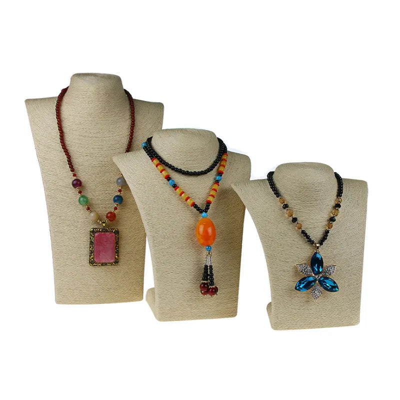 Top Sell  Model Bust Show Exhibitor 6 Options Hemp Rope  Jewelry Display Necklace Pendants Mannequin Jewellery Stand Organizer