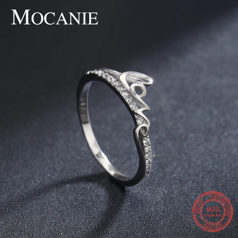 Modian Romantic Letter LOVE Simple Ring Fashion Real 925 Sterling Silver Clear CZ Finger Rings For Women Fine Jewelry Bijoux