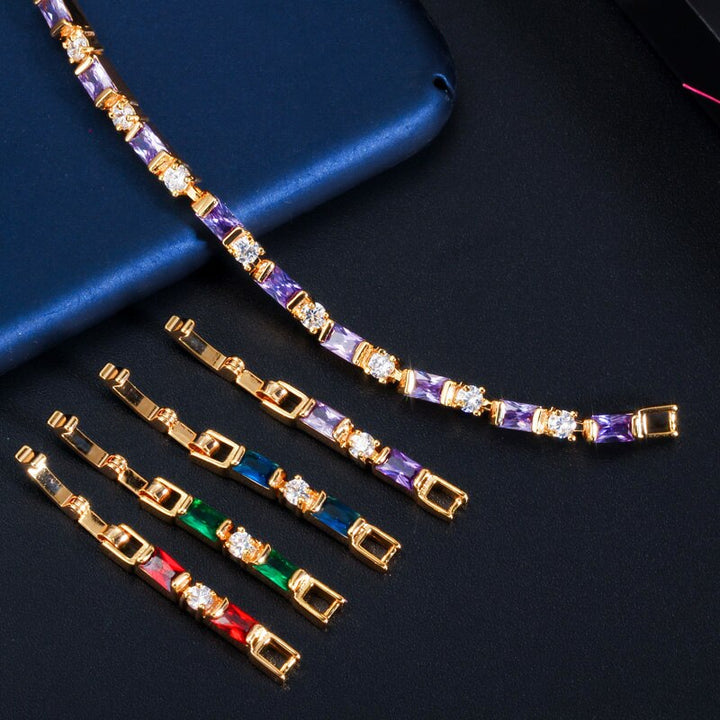 CWWZircons 2023 New Fashion Ladies 585 Gold Color Jewelry Elegant Black CZ Tennis Bracelets for Women Accessories CB208