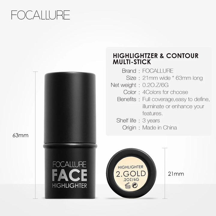 FOCALLURE 18 Colors Highlighter Contouring Stick Highlighting Powder Creamy Texture Shimmer Light Face Blusher Makeup Cosmetics