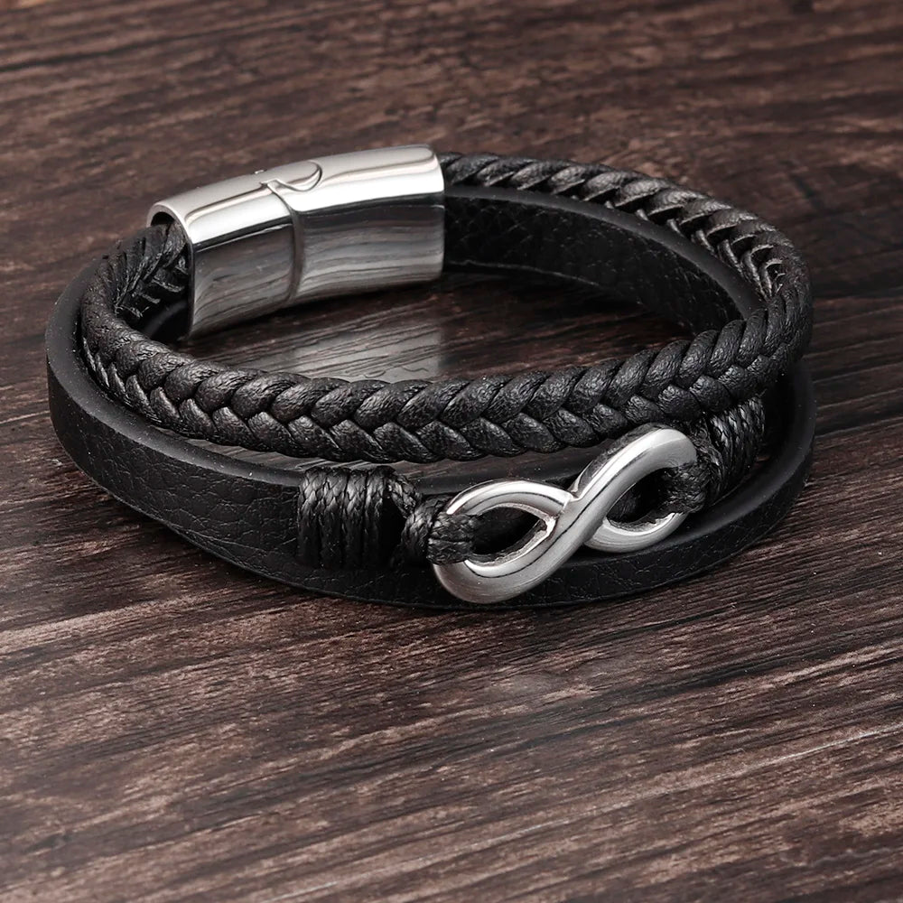 Men's Stainless Steel Infinity Braided Leather Bracelets
