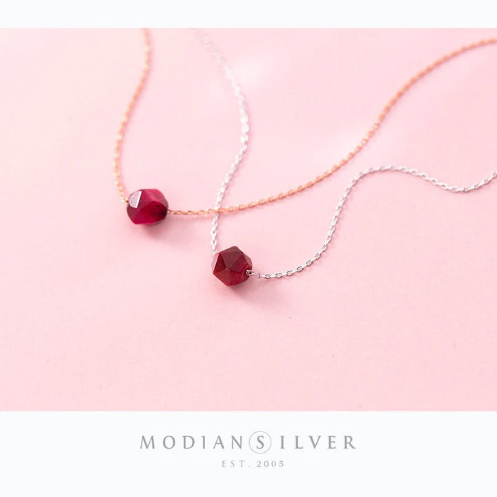 Modian Hot Sale Real 925 Sterling Silver Natural Red Crystal Necklace Pendants For Women Valentine's Day Sterling Silver Jewelry