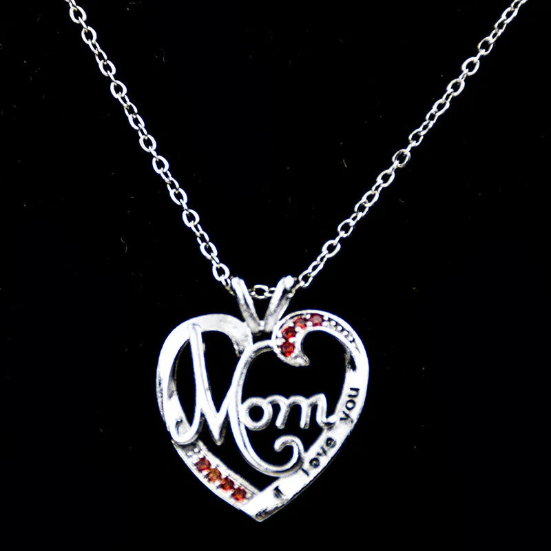 S925 Solid Sterling Silver Pendant Necklace Women I Love You MOM Heart Crystal Necklace for Mother's Day Gift Christmas Jewelry