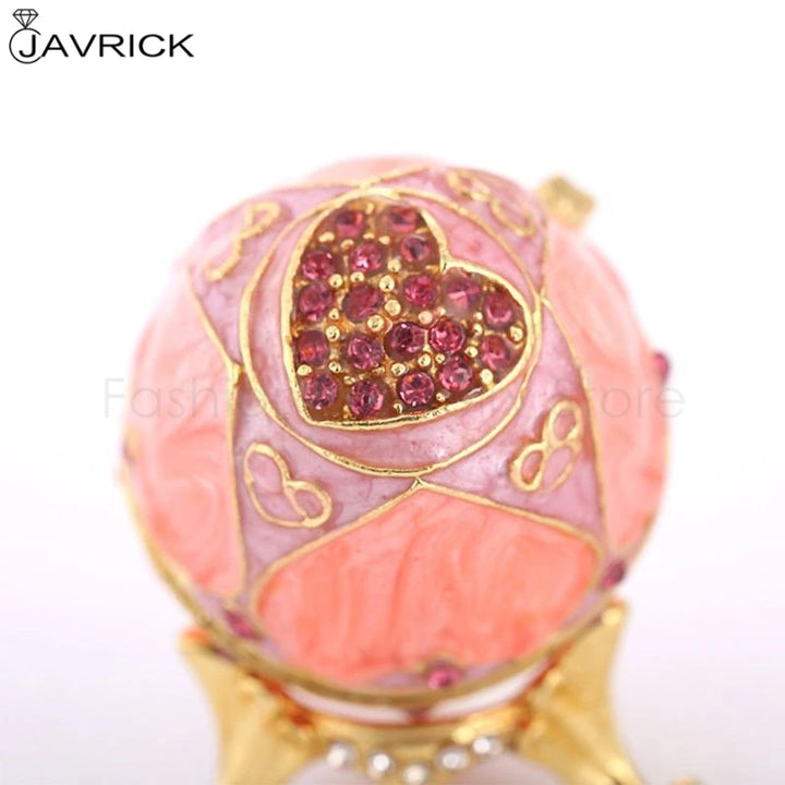 Pink LOVE Heart Faberge-Egg Series Hand Painted Jewelry Trinket Box Unique Gift for Easter Home Decor Collectible