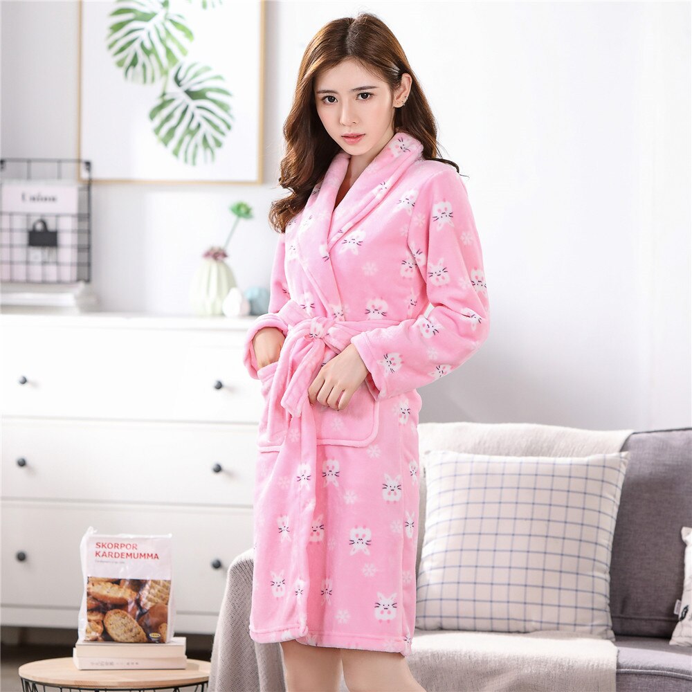 Nightgown Winter Kimono Plus Size Nightdress Coral Fleece Nightwear Thick Warm Home Clothing Ladies Bathrobe Flannel Negligee