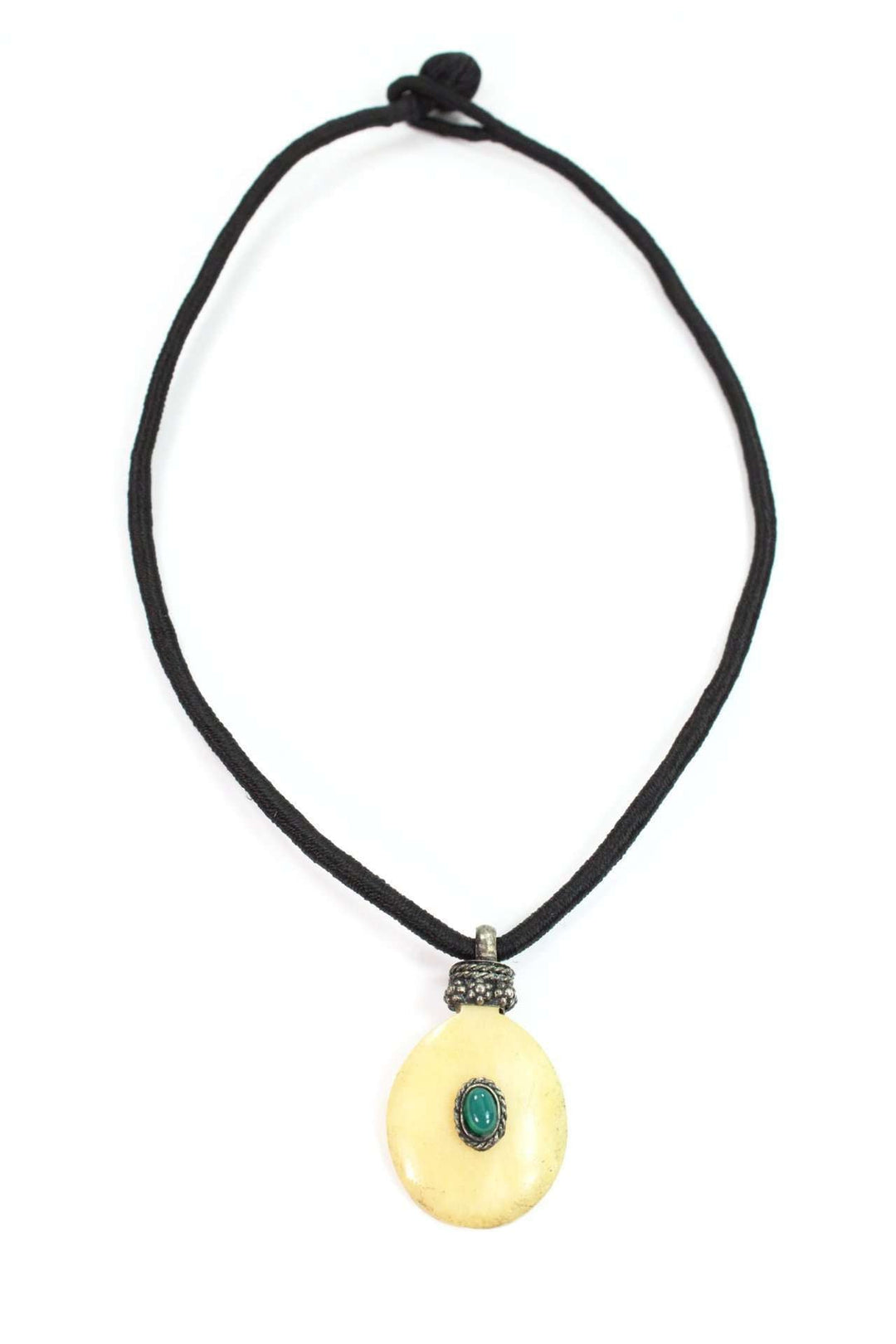 Oval Bone & Stone Tribal Pendant Necklace-0