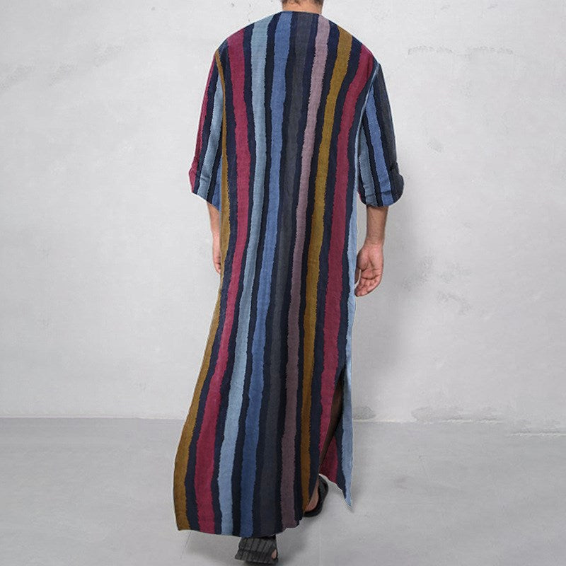 Striped Print Men's Jubba Thobe Shirt