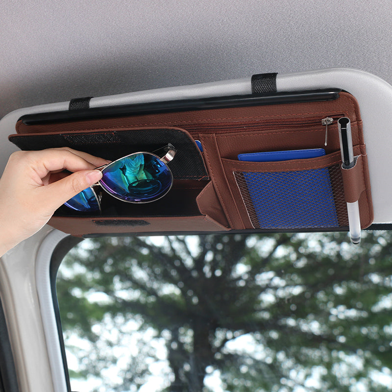 Leather Automotive Sun Louver Buggy Bag Multifunctional Glasses Clip Car Glasses Case Card Bag Driving Document Bag