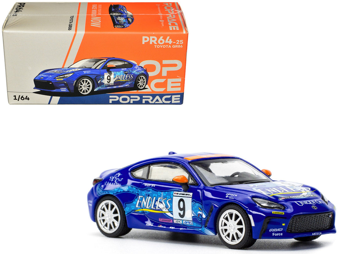 Toyota GR86 #9 "Endless" Blue with Graphics 1/64 Diecast Model Car by Pop Race-0