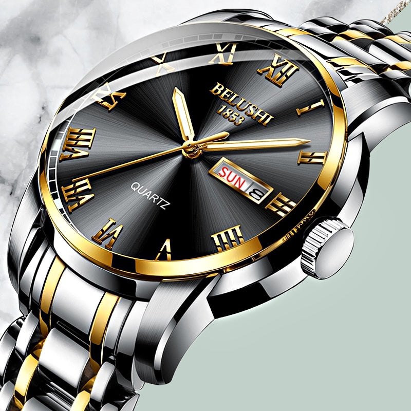 BELUSHI Men's Stainless Steel Waterproof Luminous Quartz Wrist Watch