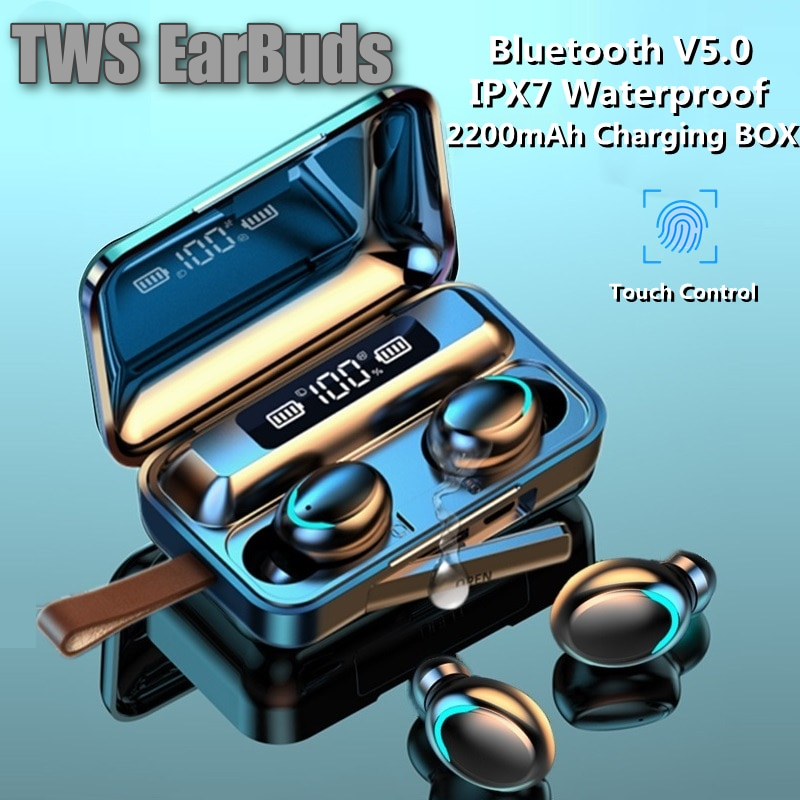 TWS Waterproof Bluetooth Earbuds with LED Portable Power Bank