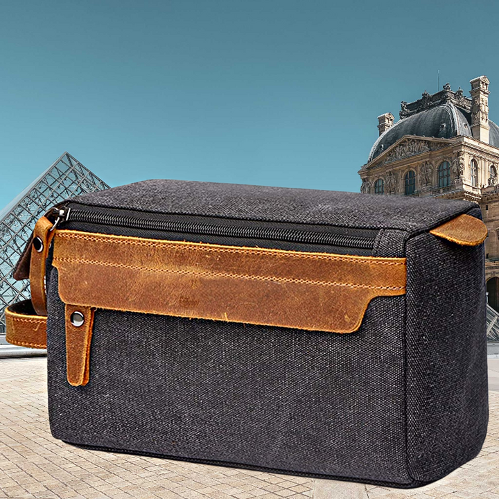 Men's Horse Leather & Canvas Toiletry Travel Bag