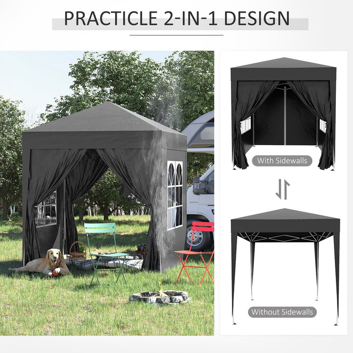 2x2m Garden Pop Up Gazebo Shelter Canopy w/ Removable Walls and Carrying Bag for Party and Camping, Black-4