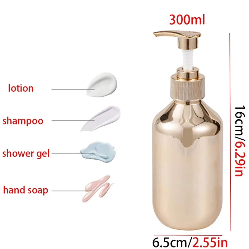 300ml Bath Hand Soap Dispensers Kitchen Gold Chrome Plastic Lotion Shampoo Bottles Rust-proof Boston Round Shower Gel Container