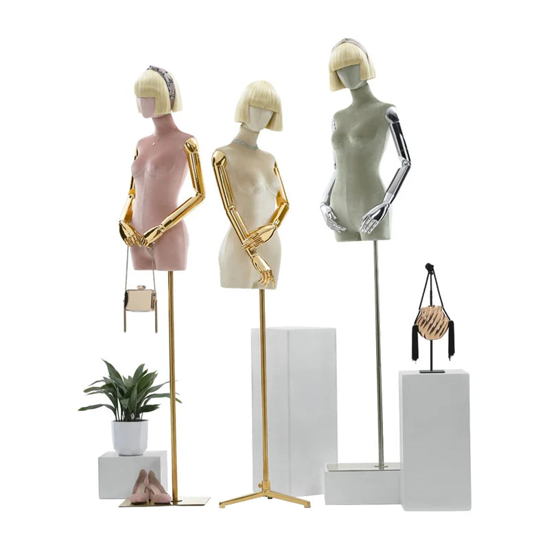 Light Luxury Colored Velvet Cover Female Mannequin Props for Korean Clothing Store Women Upper-body Clothing Window Display Rack