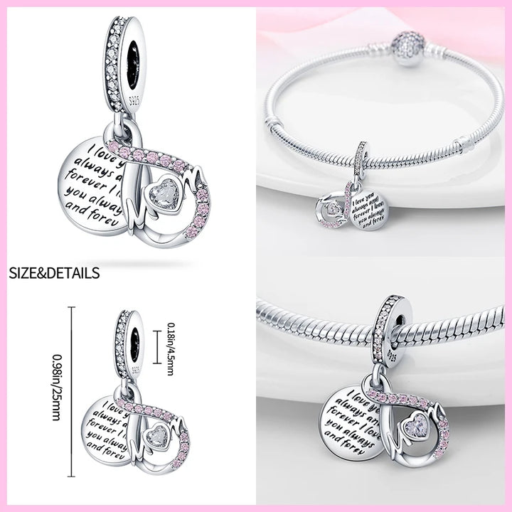 Real 925 Sterling Silver Pink Series Heart Charms Beads Fit Pandora 925 Original Bracelets DIY Mother's Day Jewelry Gift For Mom