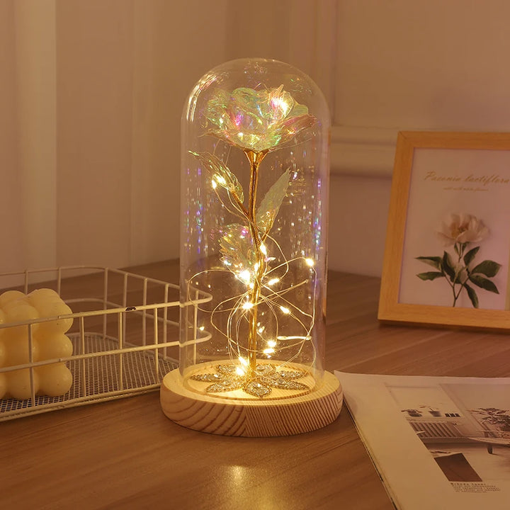 2020 LED Magic Galaxy Rose Eternal 24K Gold Foil Flower Dome Fairy String Lights Christmas Valentine's Day Mother's Day Gift
