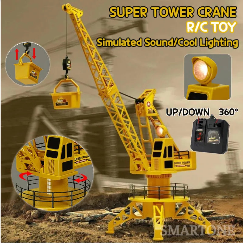 RC Truck Children's Electric Remote Control Tower Crane Model Engineering Vehicle Simulation Crane Toys for Boys Birthday Gift