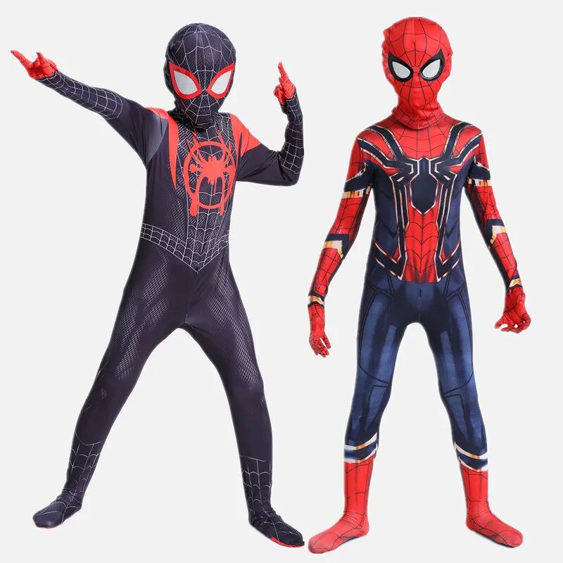 Venom Superhero Spiderman Jumpsuit Red Venom Hooded Costume Kids Miles Remy Iron Spiderman Bodysuit Prom Cosplay Suit